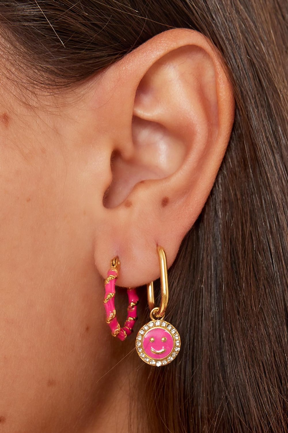 Stainless steel earrings with golden wrap detail Rose Picture3