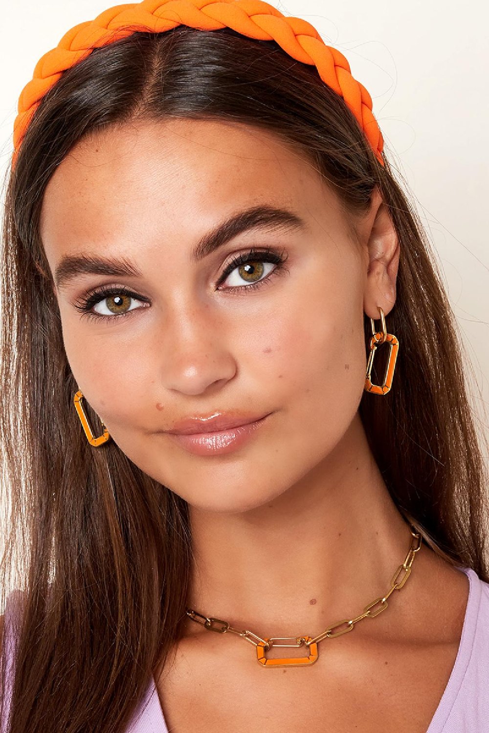 Edelstahlohrringe mit Gliederanhänger Rosè &  Bild2