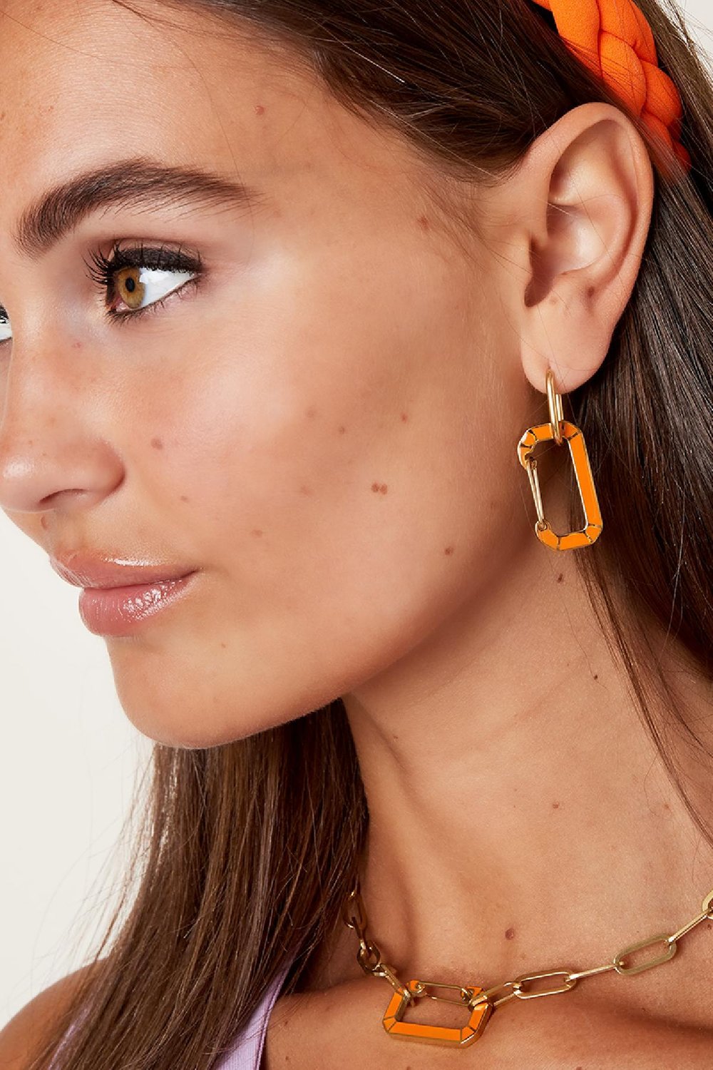 Edelstahlohrringe mit Gliederanhänger Rosè &  Bild4