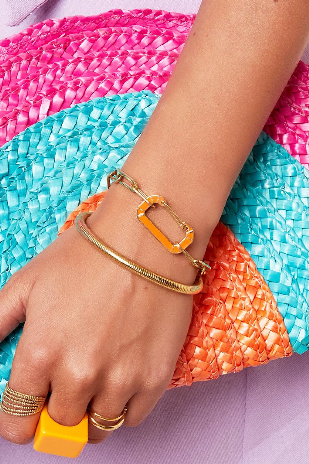 Edelstahlarmband mit Gliederanhänger Rosè & Bild2