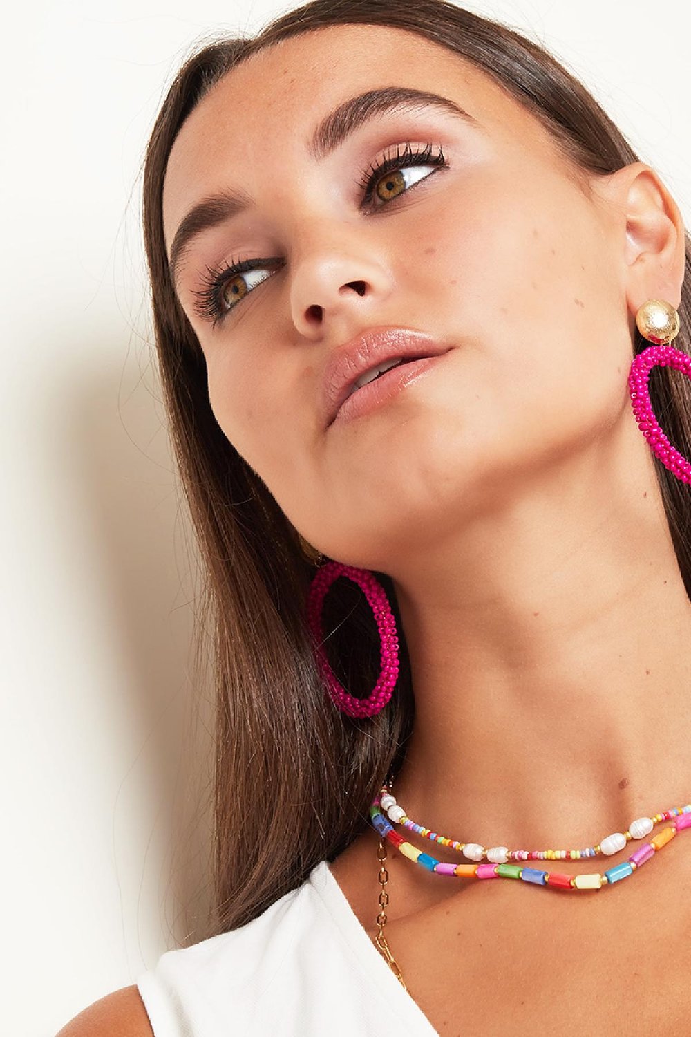 Kleurrijke kralen oorbellen rond Fuchsia Alluminium Afbeelding2