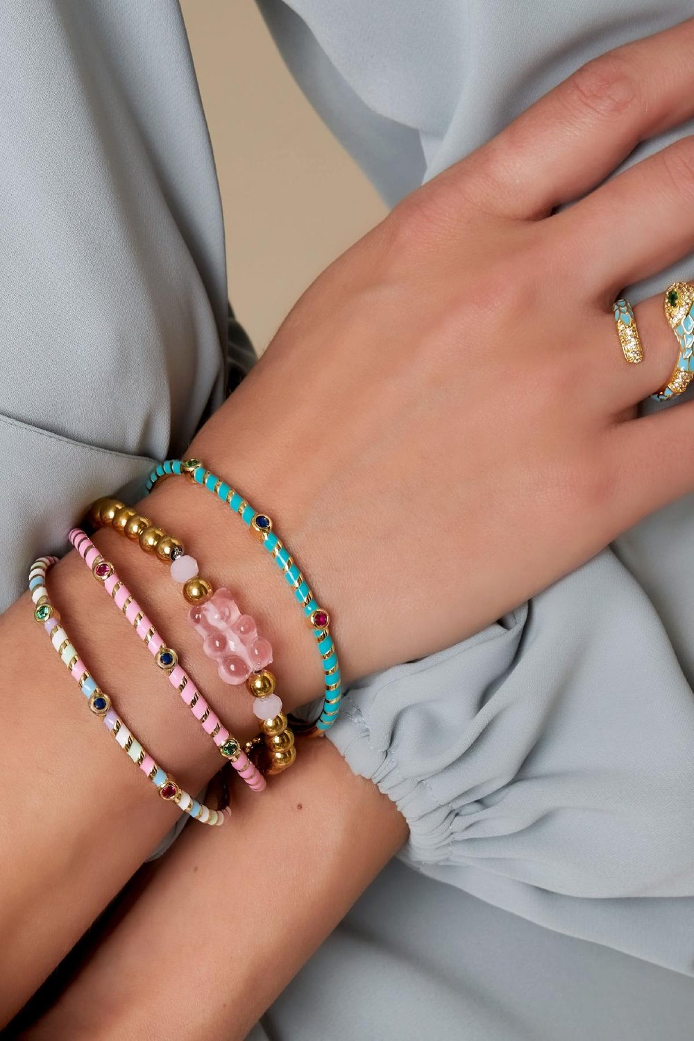 Bangle armband gestreept Pink & Gold Koper Afbeelding2