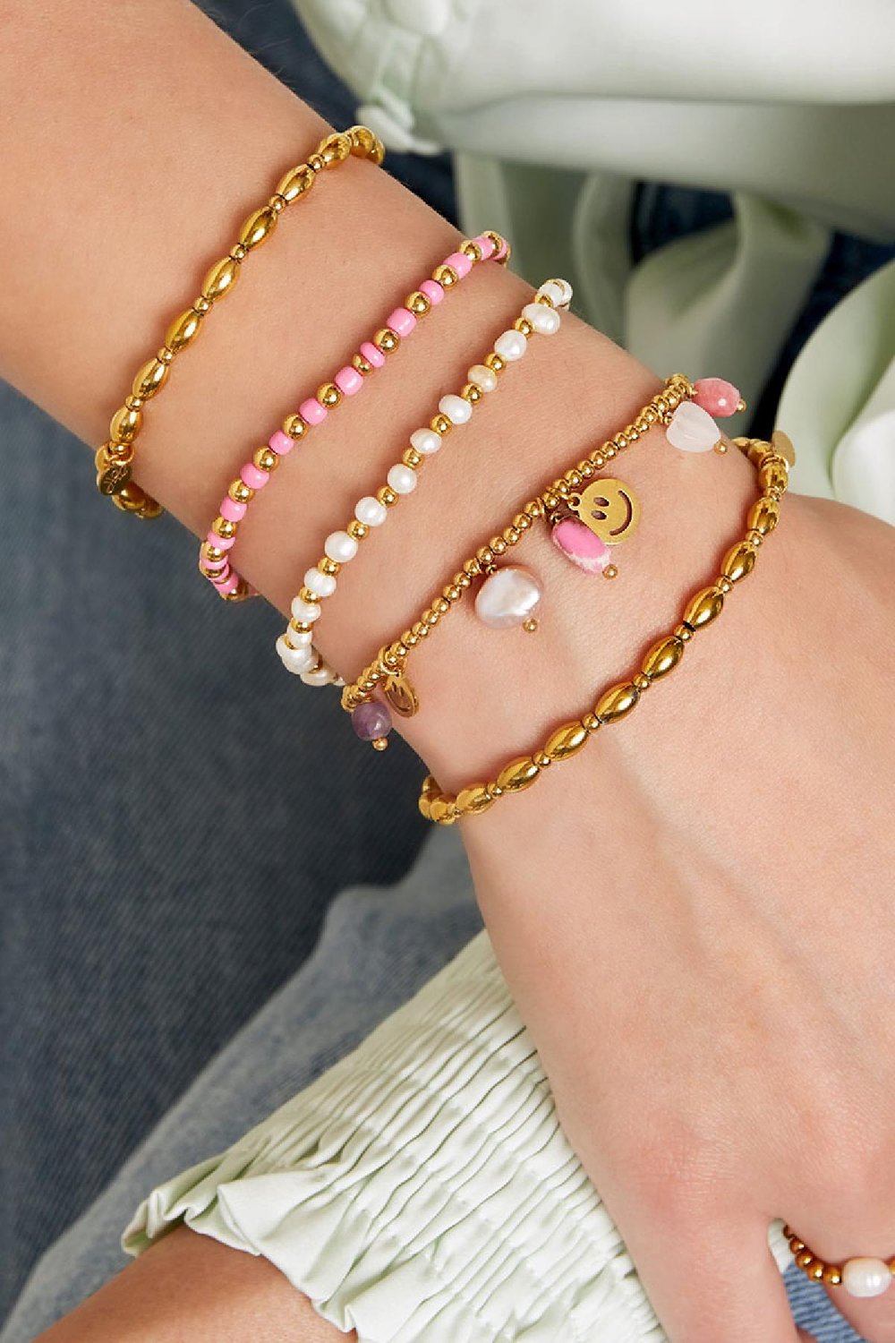 Perlenarmband rosa & Goldfarbe Rosè & Goldfarbe Edelstahl Bild2