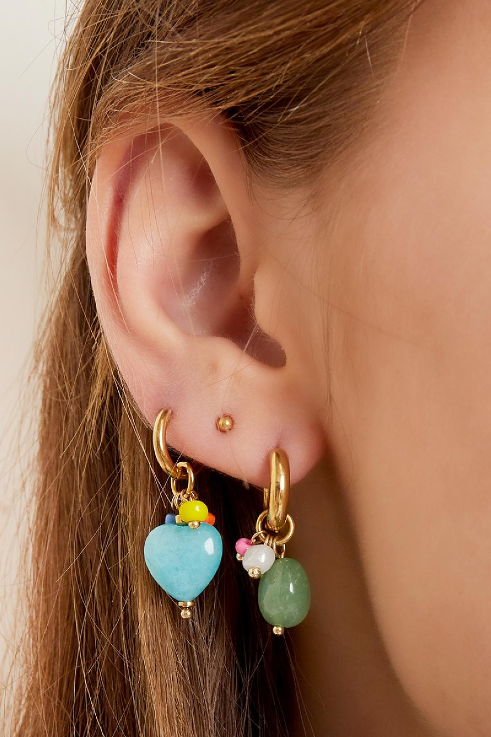 Dangling earrings Green & Gold Color Stainless Steel Picture3