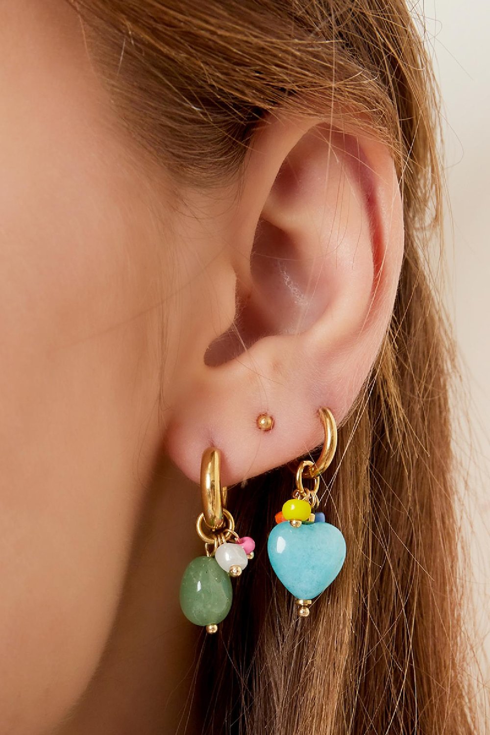 Hängende Herzohrringe Rosè & Goldfarbe Edelstahl Bild3