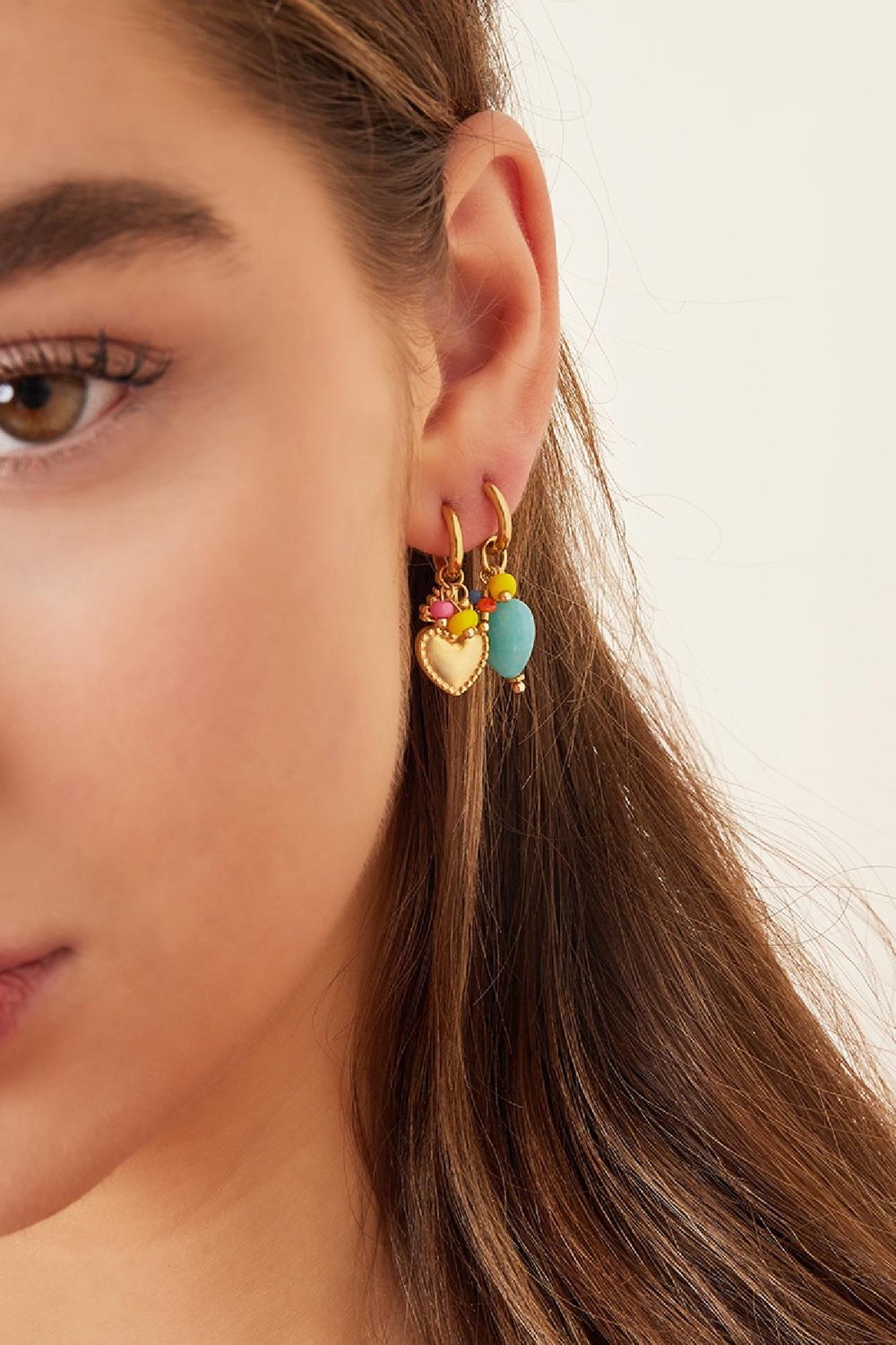 Dangling heart earrings Gold Color Stainless Steel Picture3