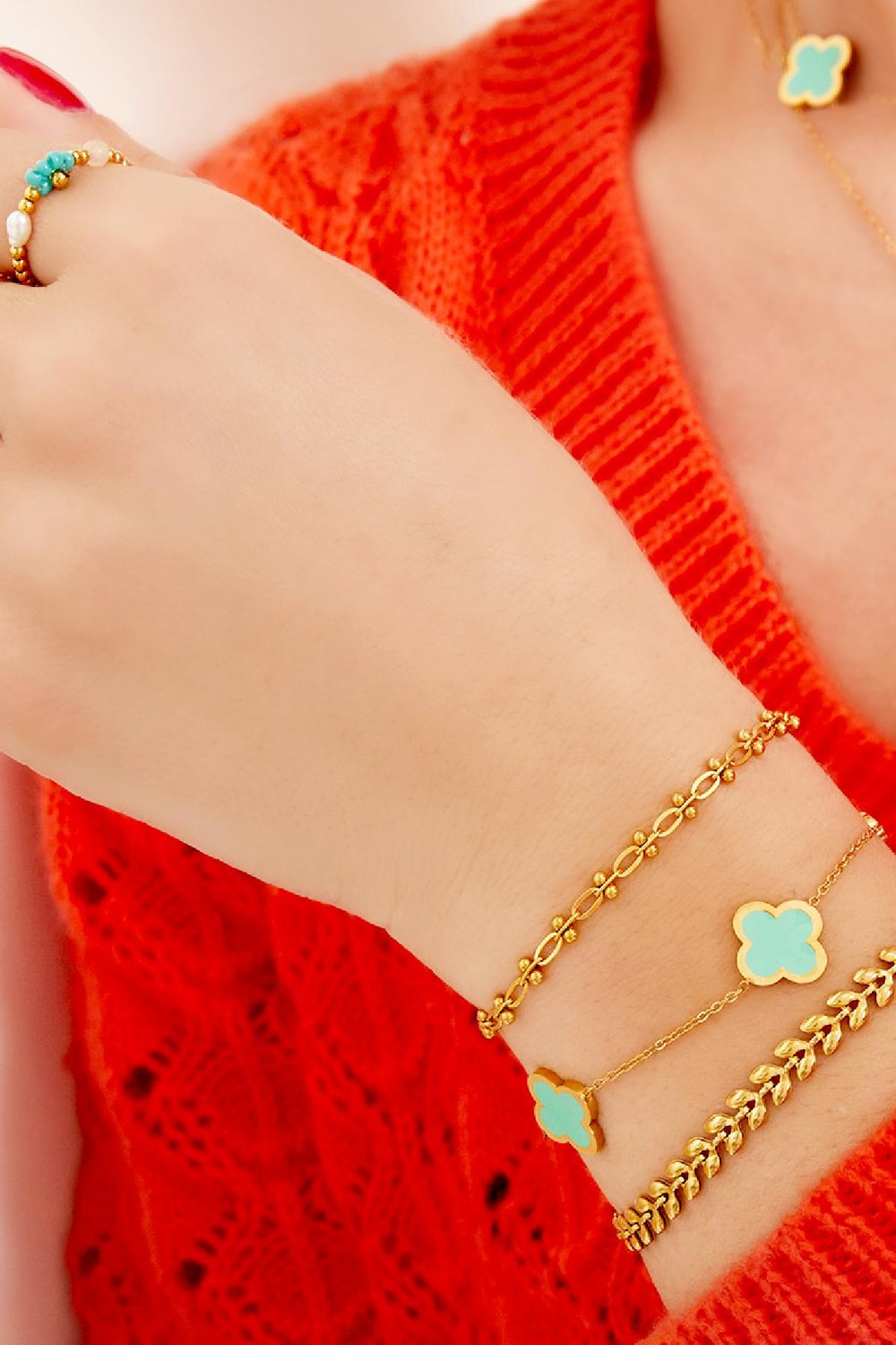 Bracelet trois trèfles colorés - rose Rosé Acier inoxydable Image2