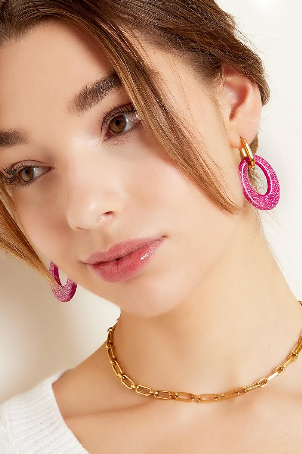 Statement-Ohrringe mit Glitzer-Anhänger Rosè & Goldfarbe Edelstahl Bild3