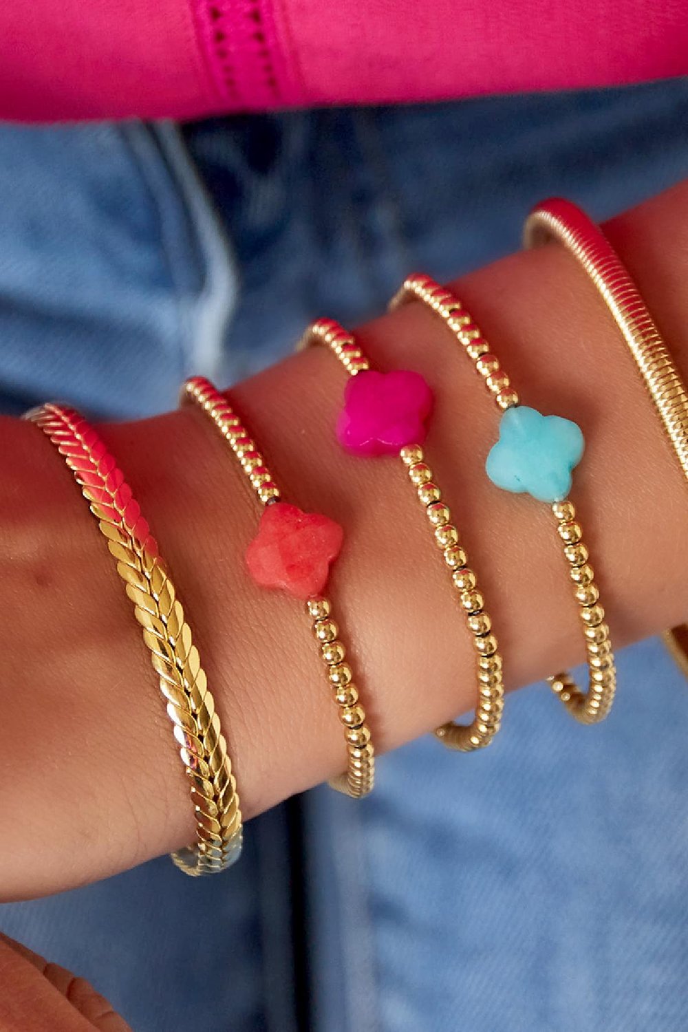 Klaver armband - #summergirls collection Fuchsia Hematiet Afbeelding2