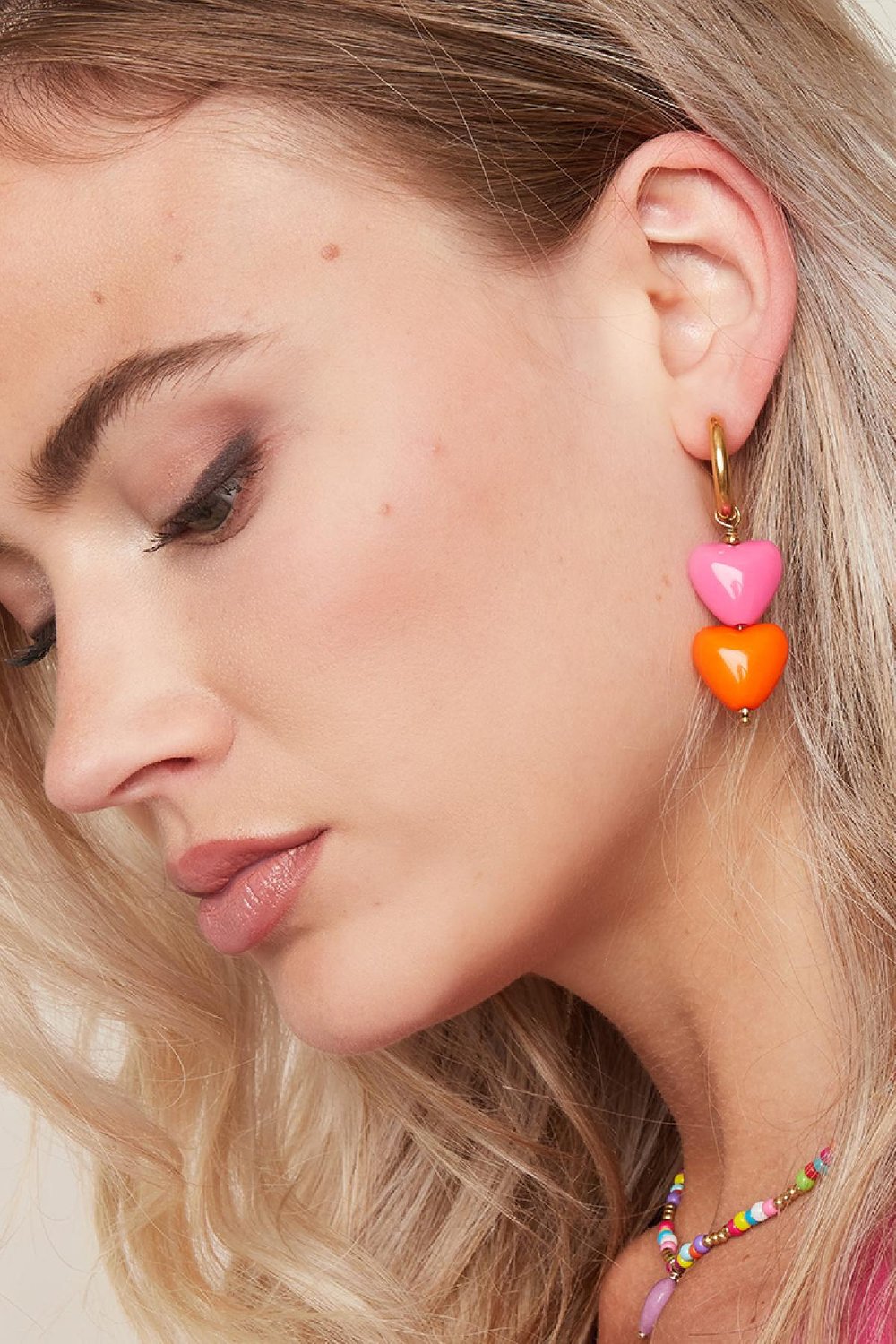 Bunte Herz-Ohrringe - #summergirls-Kollektion Orange & Goldfarbe Edelstahl Bild5