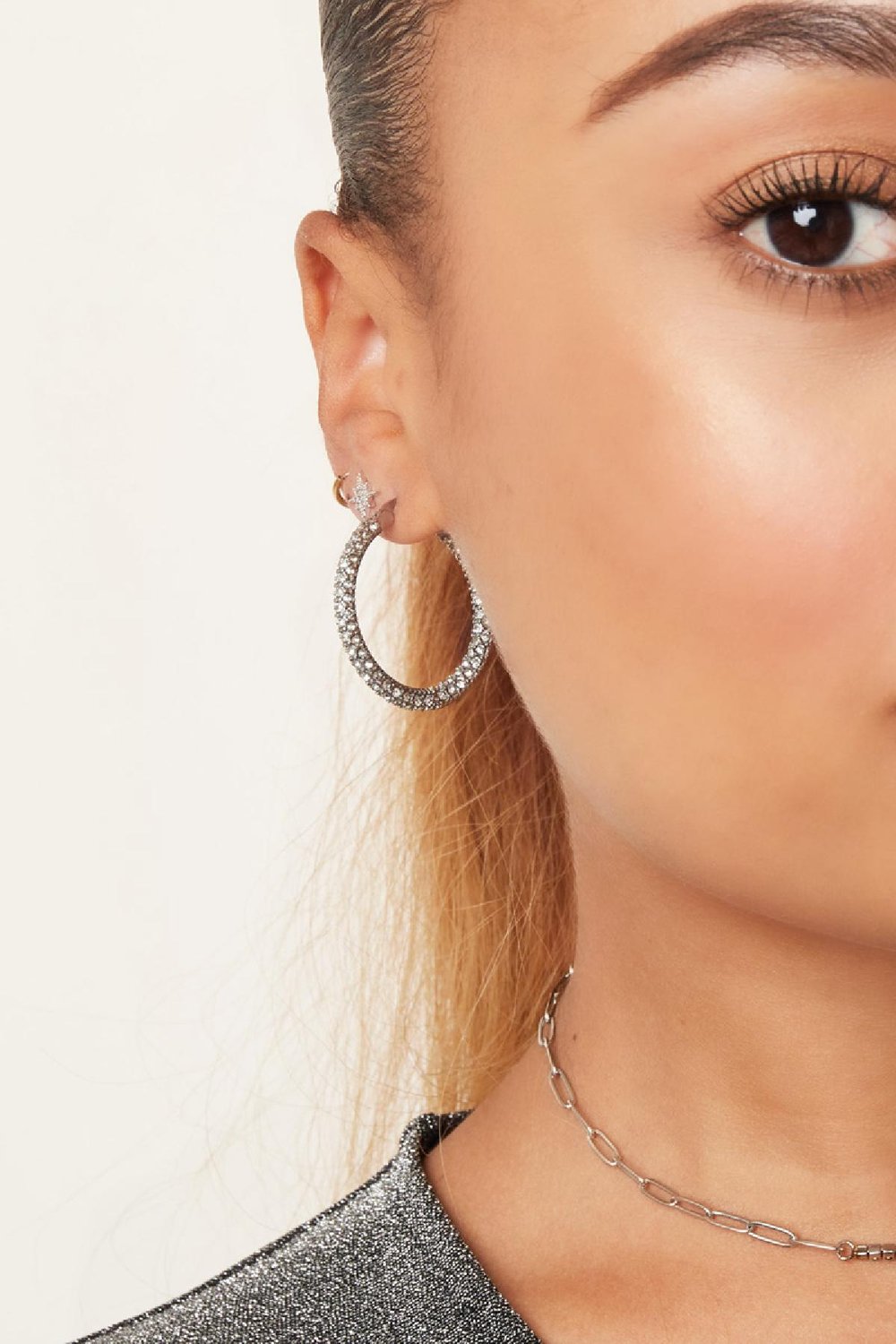 Round zircon earrings - small Silver Color Stainless Steel Picture4