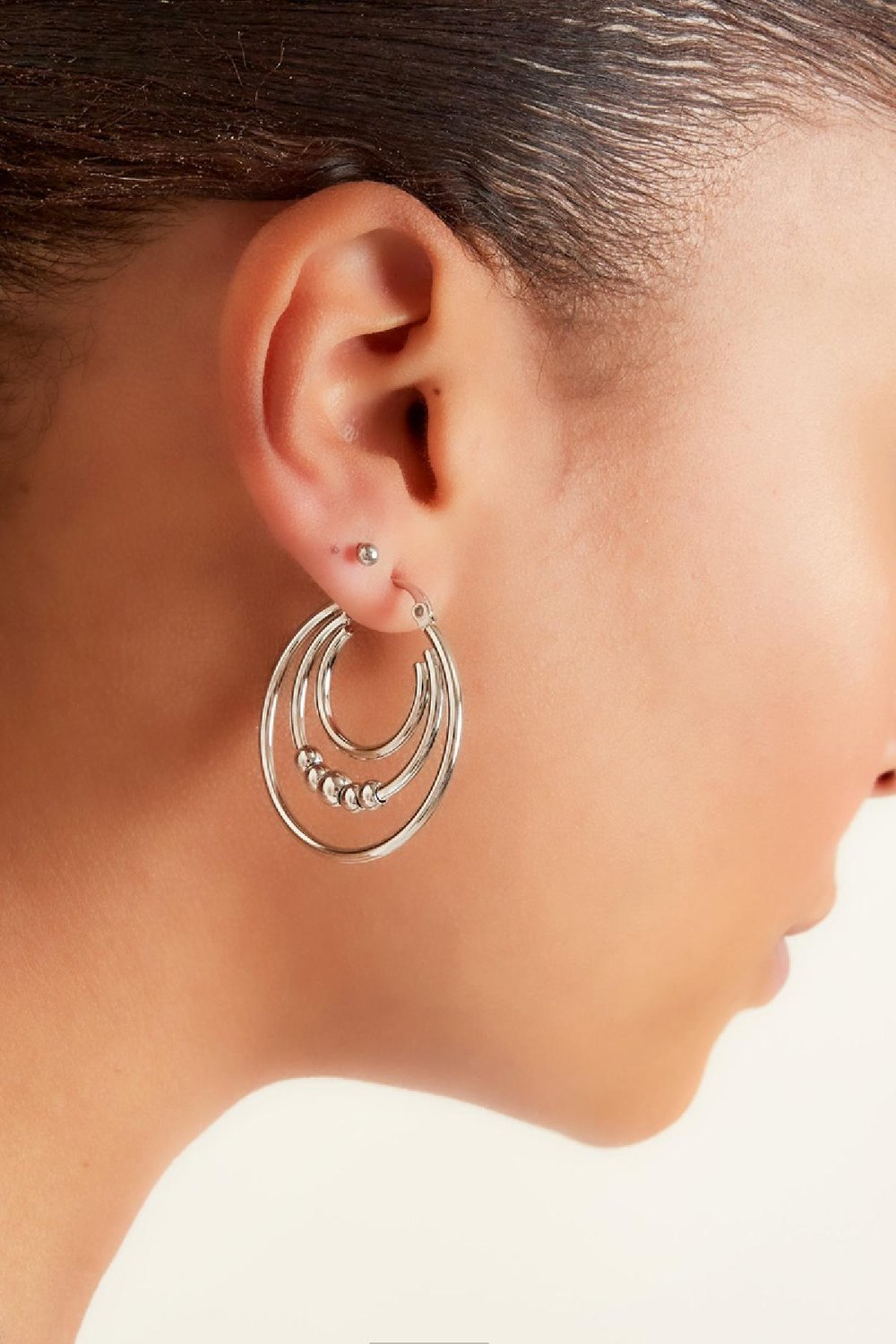 Double chained earrings decorated with beads Gold Color Stainless Steel Picture3