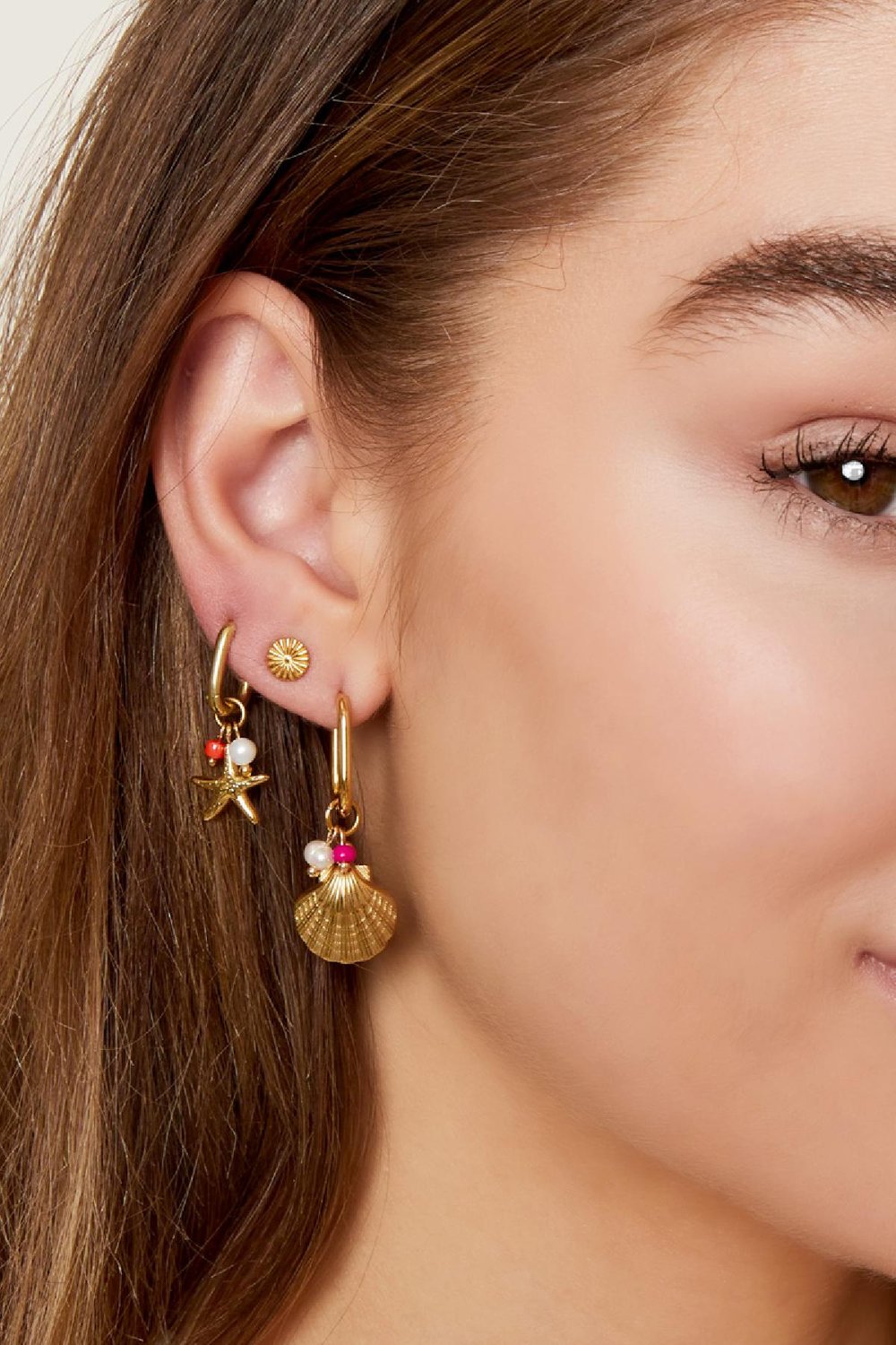 Seestern-Ohrringe - Strandkollektion Goldfarbe Edelstahl Bild2