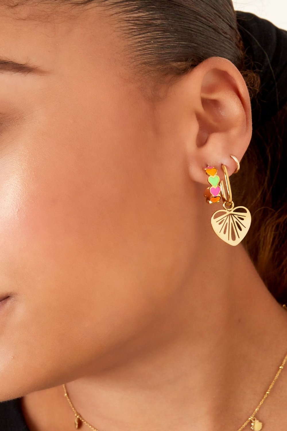 Cut out hearts earrings Gold Color Stainless Steel Picture3