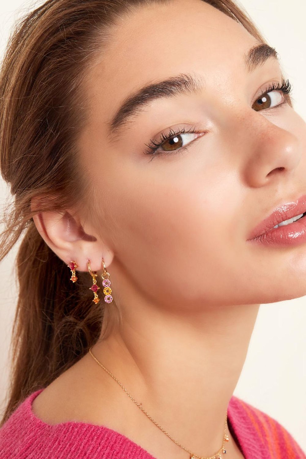 Earrings three circles - Sparkle collection Gold Color Copper Picture3