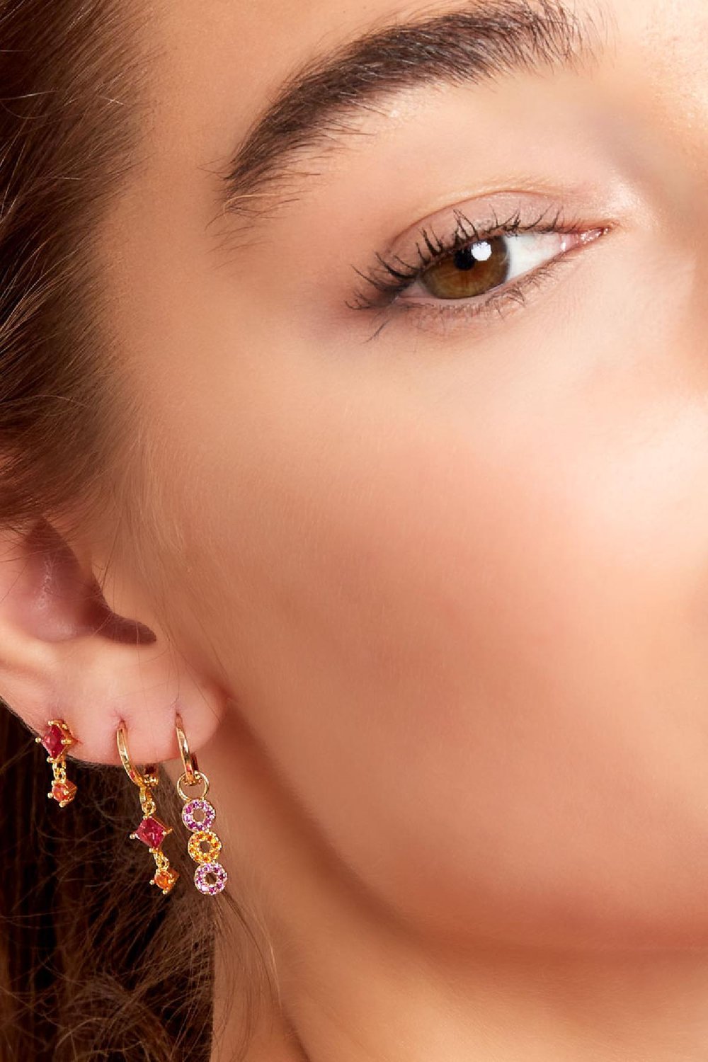 Earrings three circles - Sparkle collection Gold Color Copper Picture4