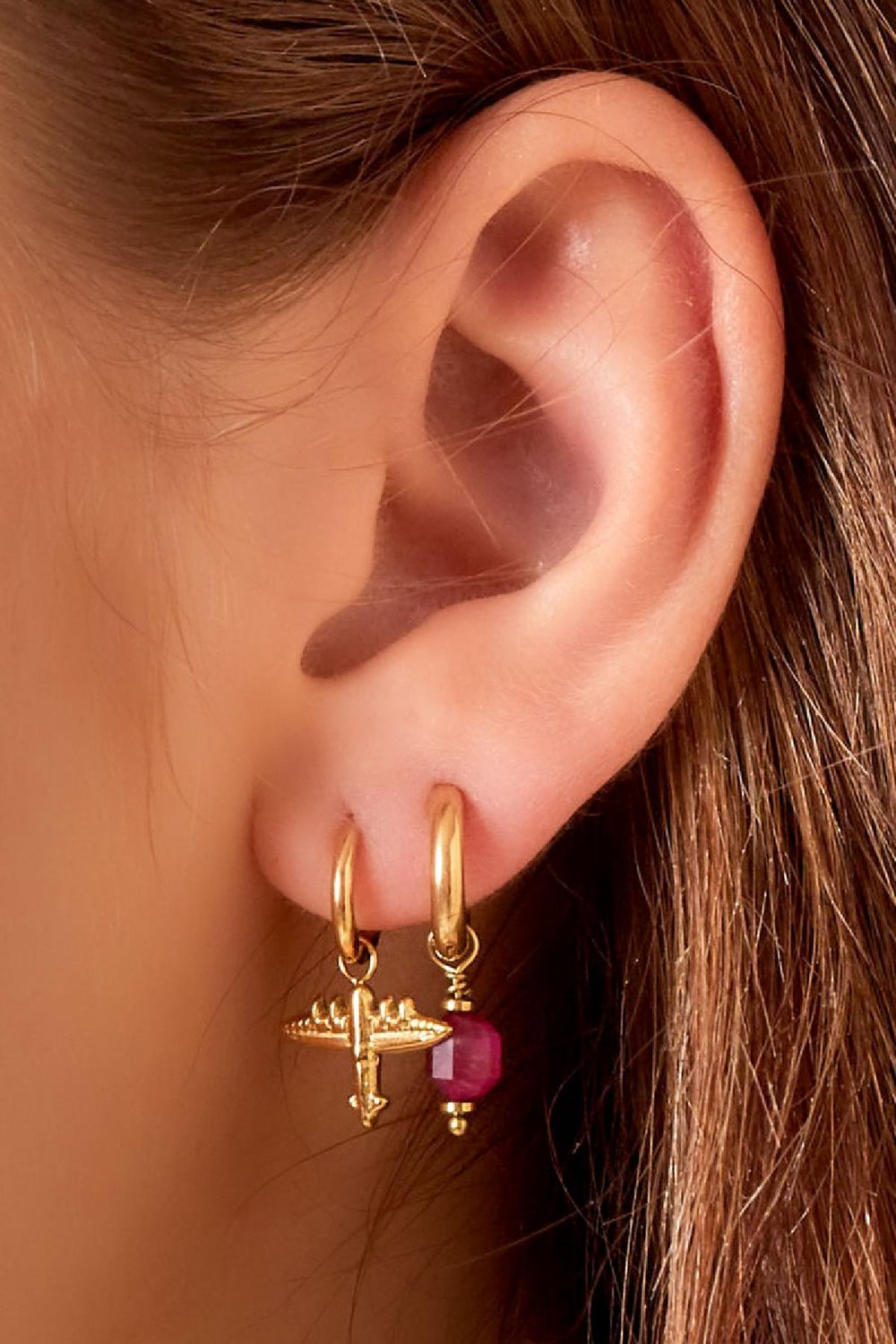 Boucles d'oreilles avec breloque avion Argenté Acier inoxydable Image4