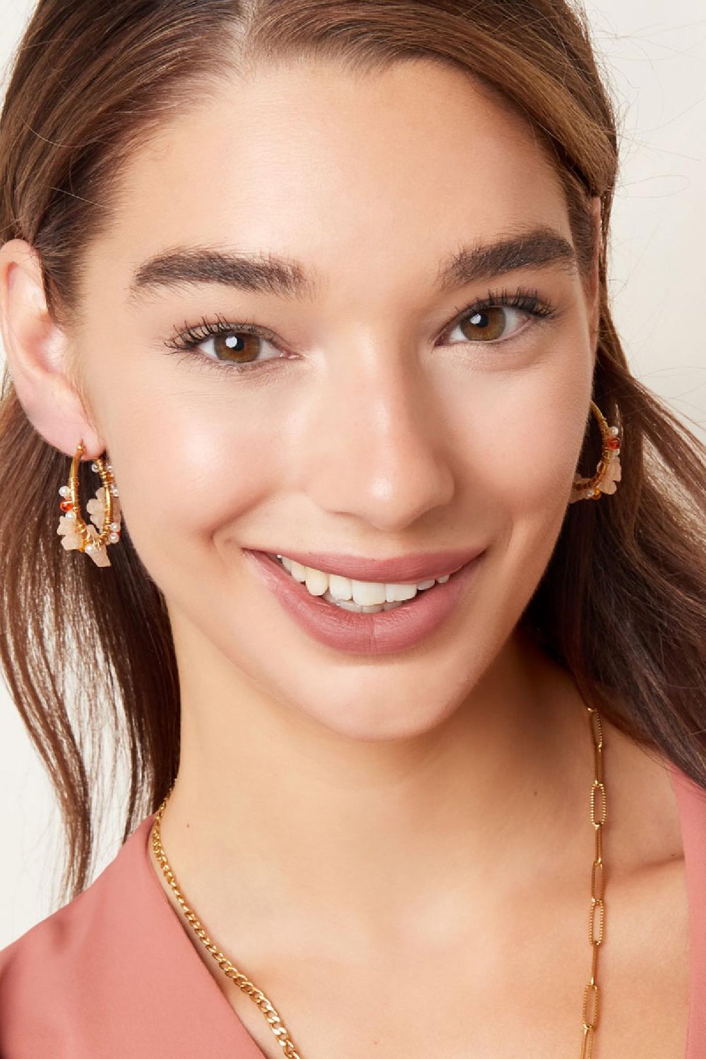 Boucles d'oreilles fleurs avec perles - doré/blanc Acier inoxydable Image3