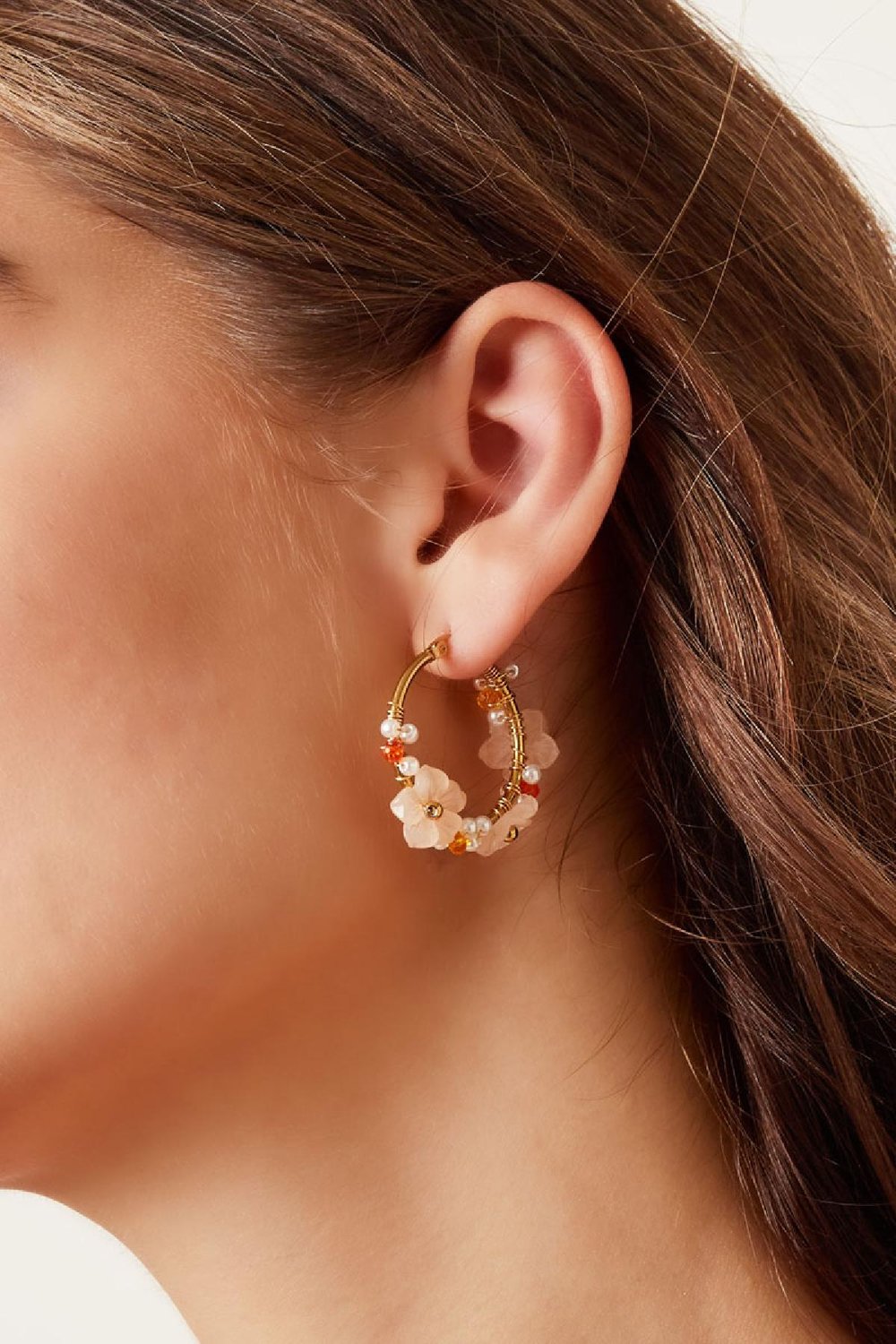 Boucles d'oreilles fleurs avec perles - doré/blanc Acier inoxydable Image2