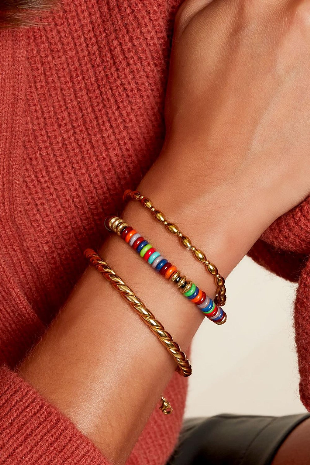 Bracelet avec perles plates - multi couleurs Multicouleur Acier inoxydable Image2