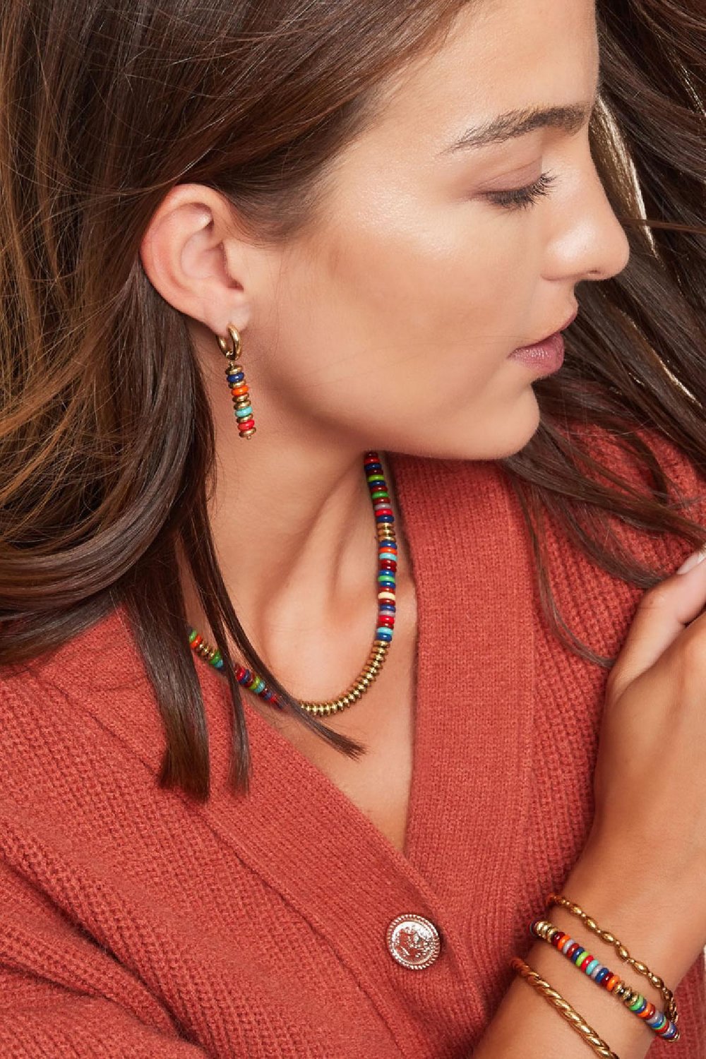 Ohrringe mit flachen Perlen Multi Edelstahl Bild2