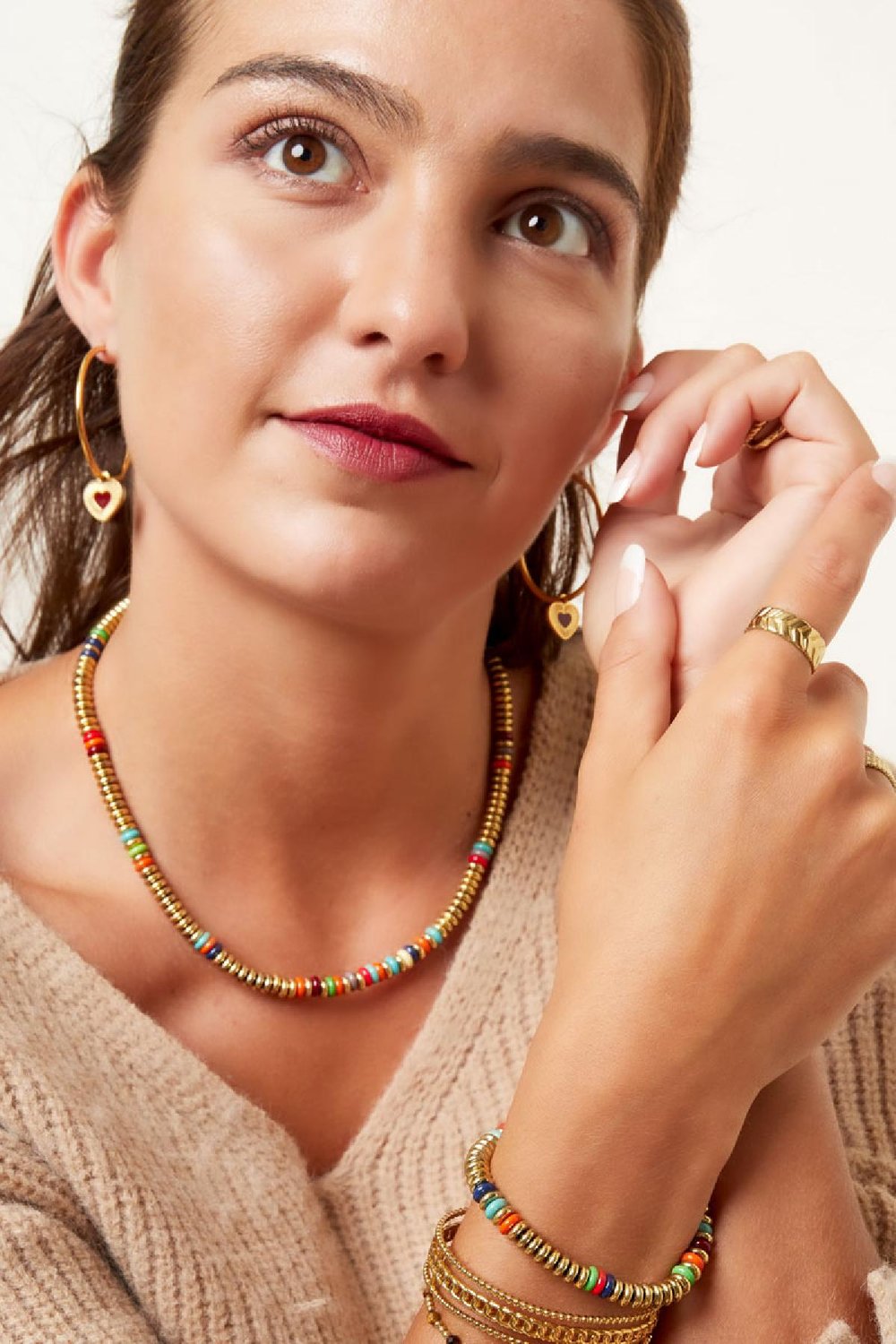 Armband mit flachen Perlen - Goldfarbe Multi Hämatit Bild3