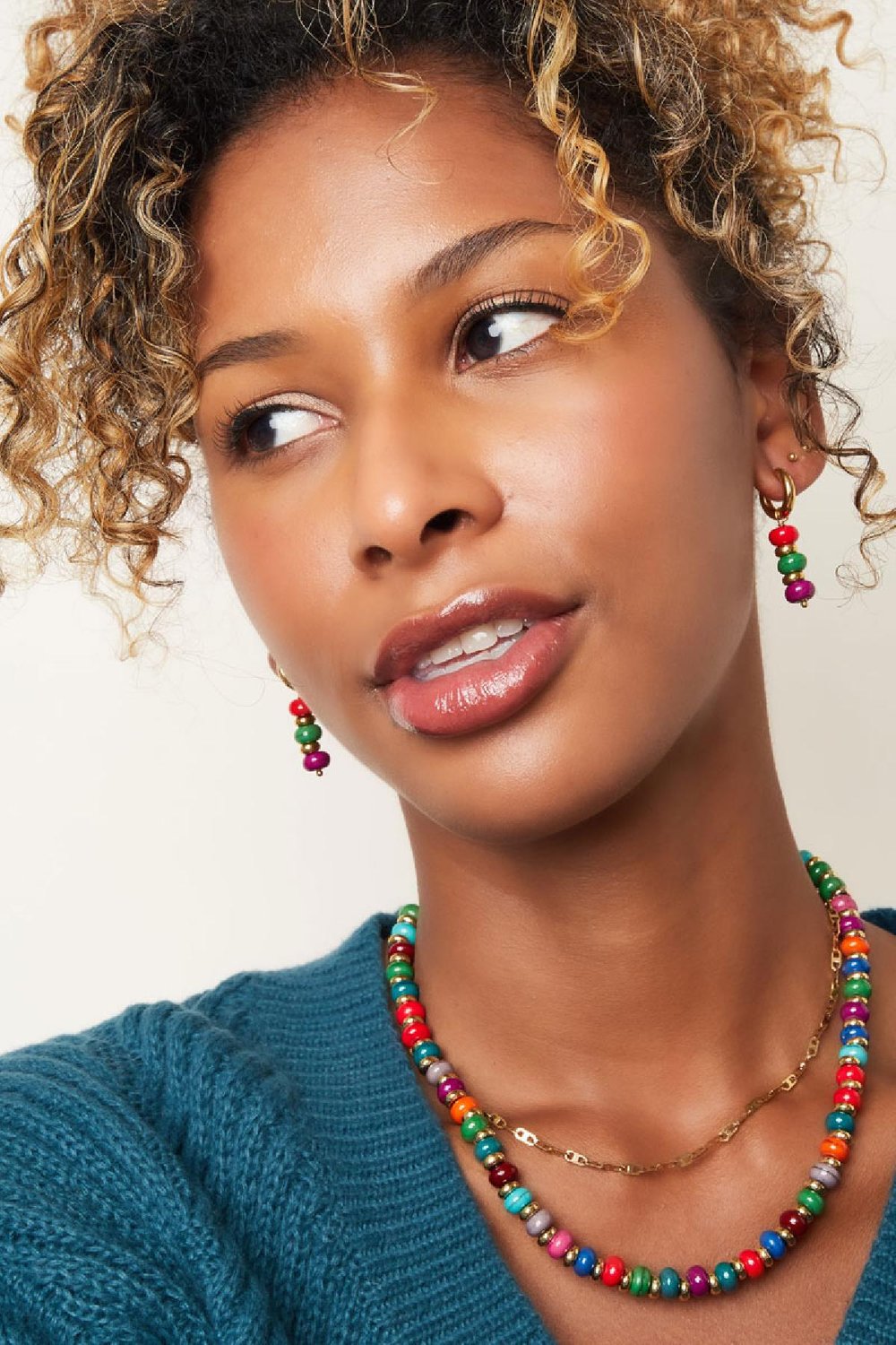 Boucles d'oreilles trois pierres colorées Multicouleur Acier inoxydable Image2