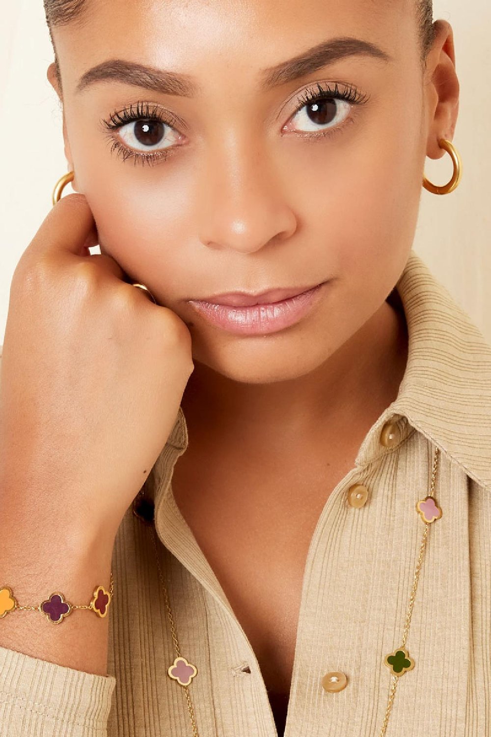 Bracelet with colored clovers Gold color Stainless Steel Picture4