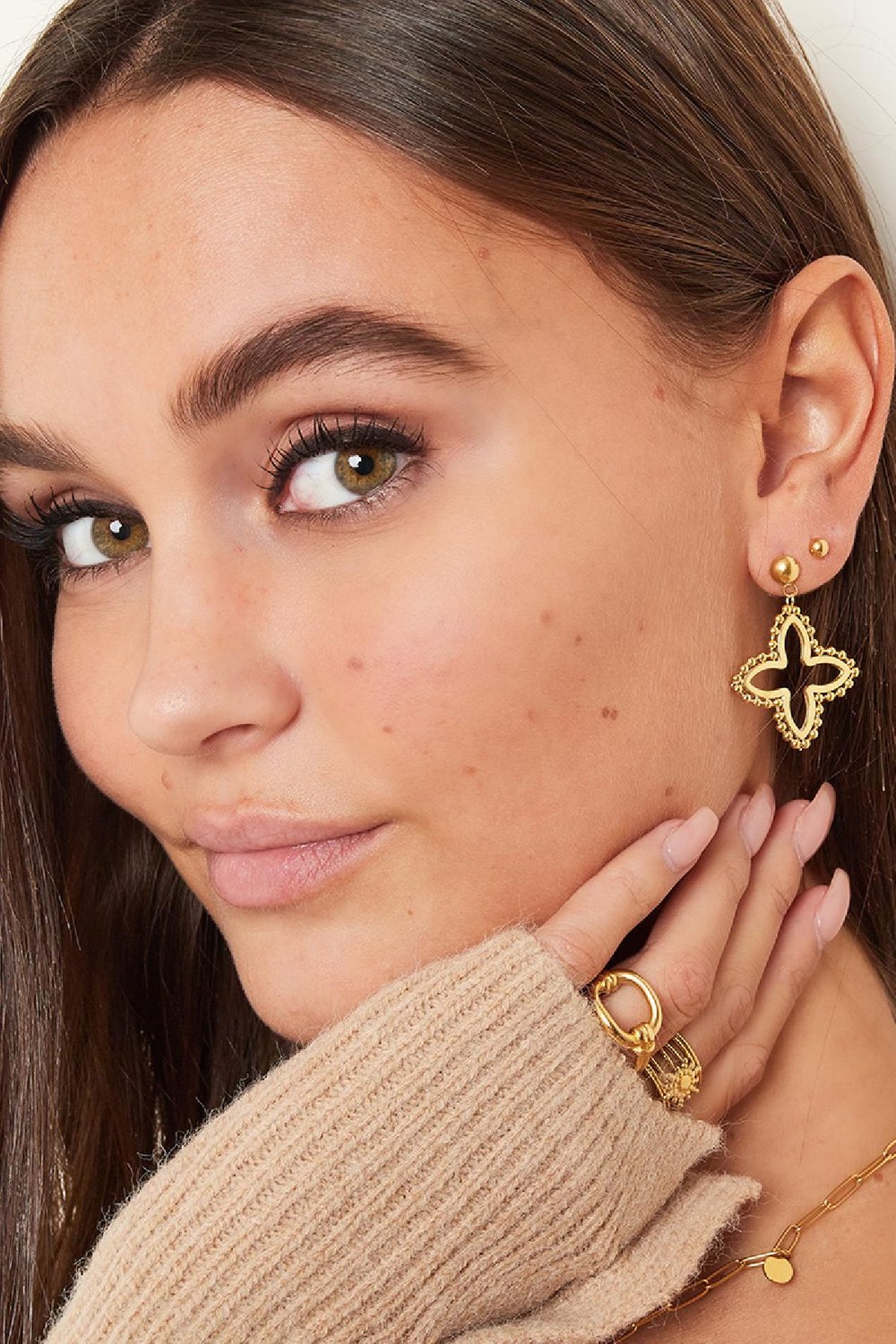 Earrings big clover Silver Color Stainless Steel Picture2