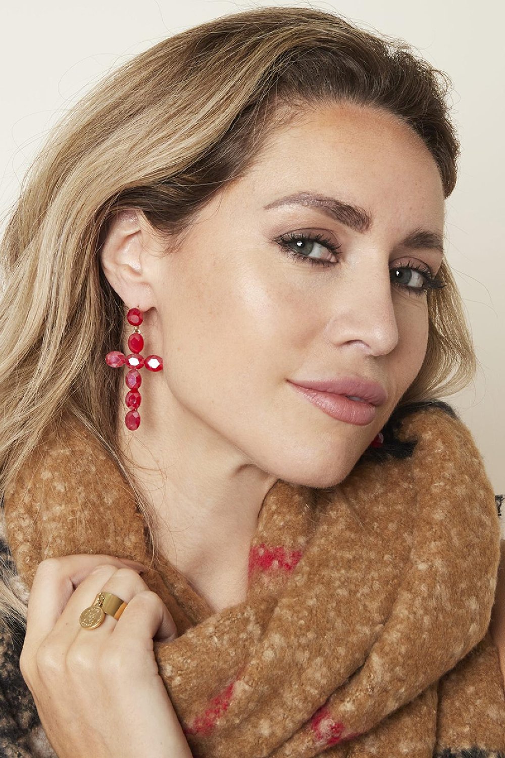 Boucles d'Oreilles Clear Cross Vert Métal h5Image2