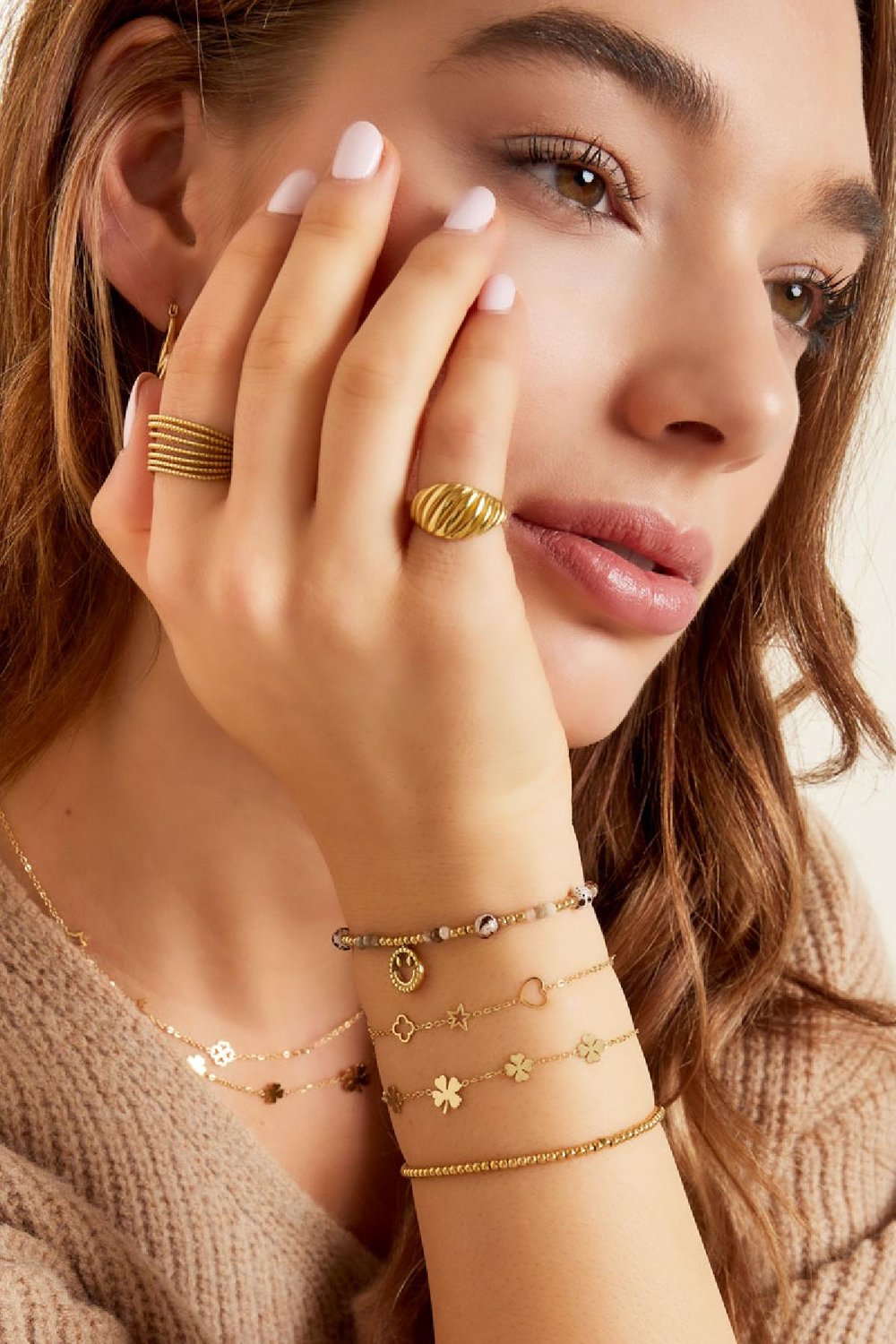 Bracelet 5 clovers Gold Color Stainless Steel h5Picture2