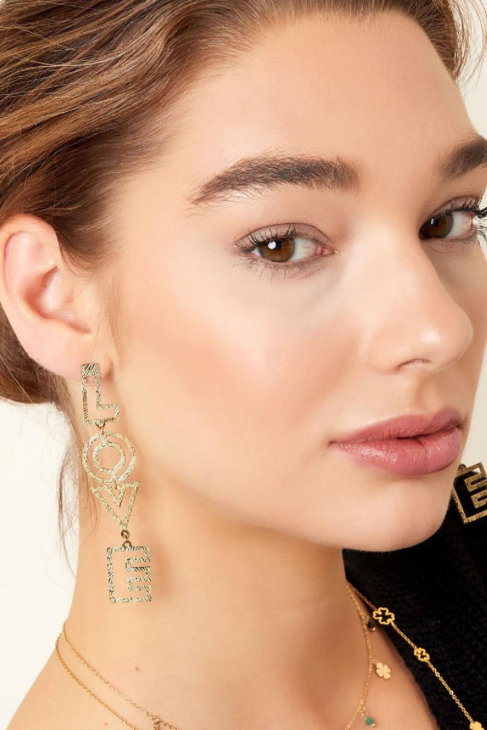 LOVE earrings with pattern Gold Color Stainless Steel h5Picture4