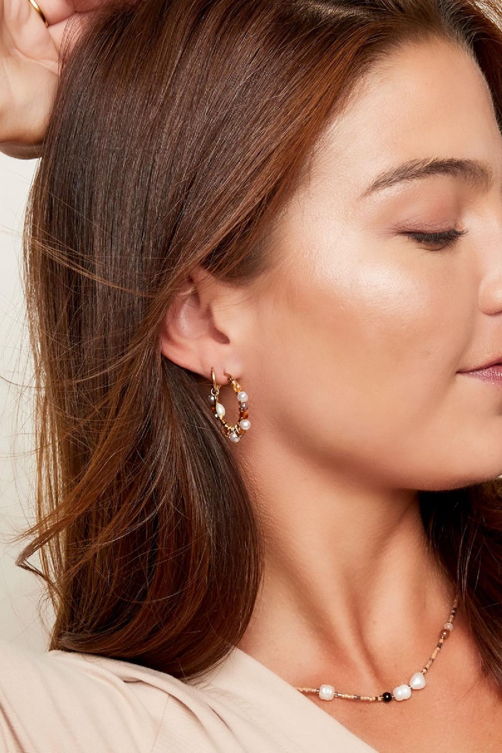 Boucles d'oreilles grosses perles colorées Beige Acier inoxydable Image3