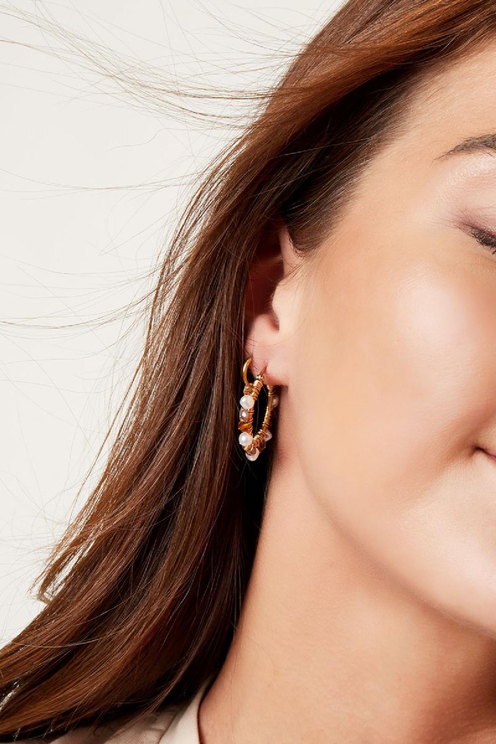 Boucles d'oreilles grosses perles colorées Beige Acier inoxydable Image4