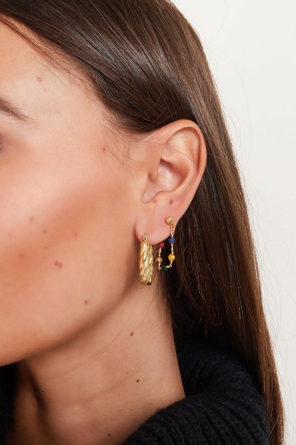 Ohrringe mit Kette und Steinen Goldfarbe Kupfer Bild2