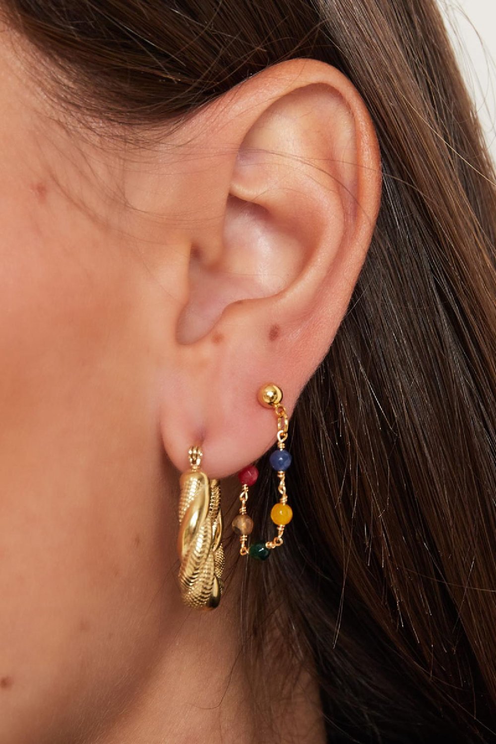 Ohrringe mit Kette und Steinen Goldfarbe Kupfer Bild3