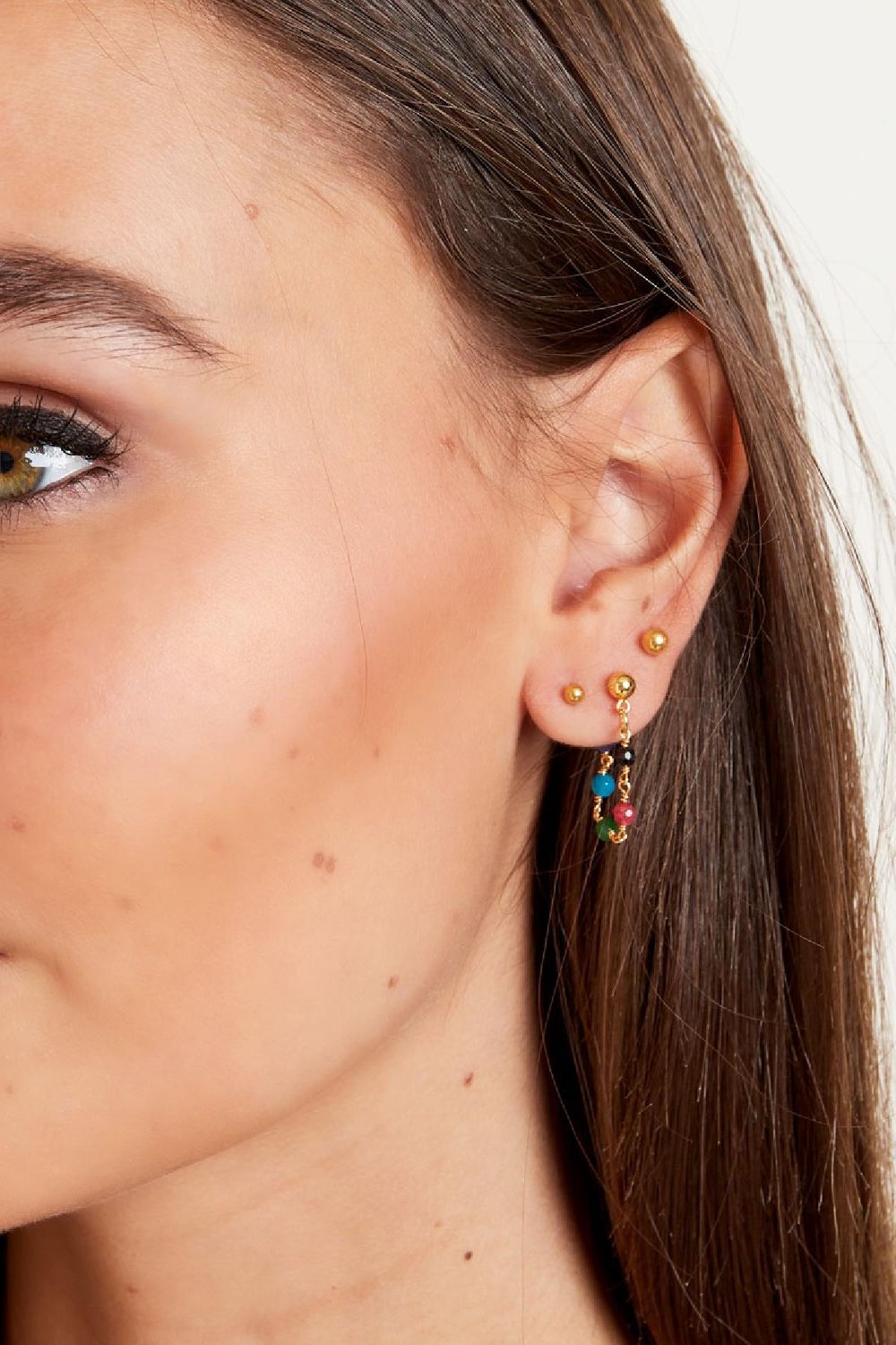 Oorbellen met ketting en steentjes Goud kleur Koper Afbeelding2