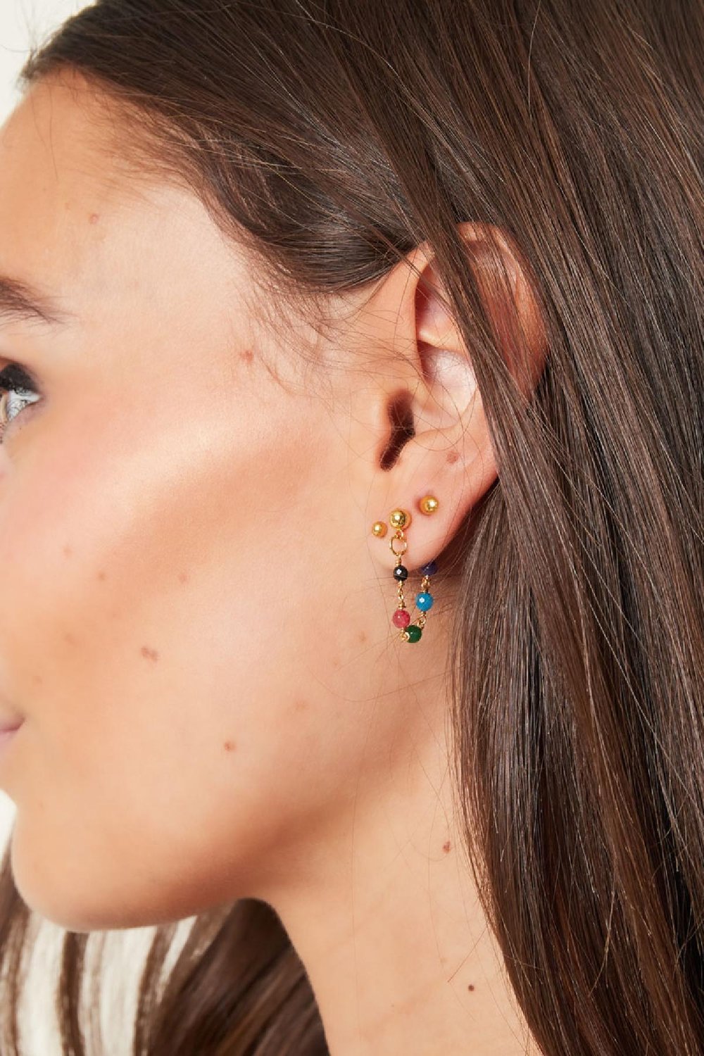 Oorbellen met ketting en steentjes Goud kleur Koper Afbeelding3