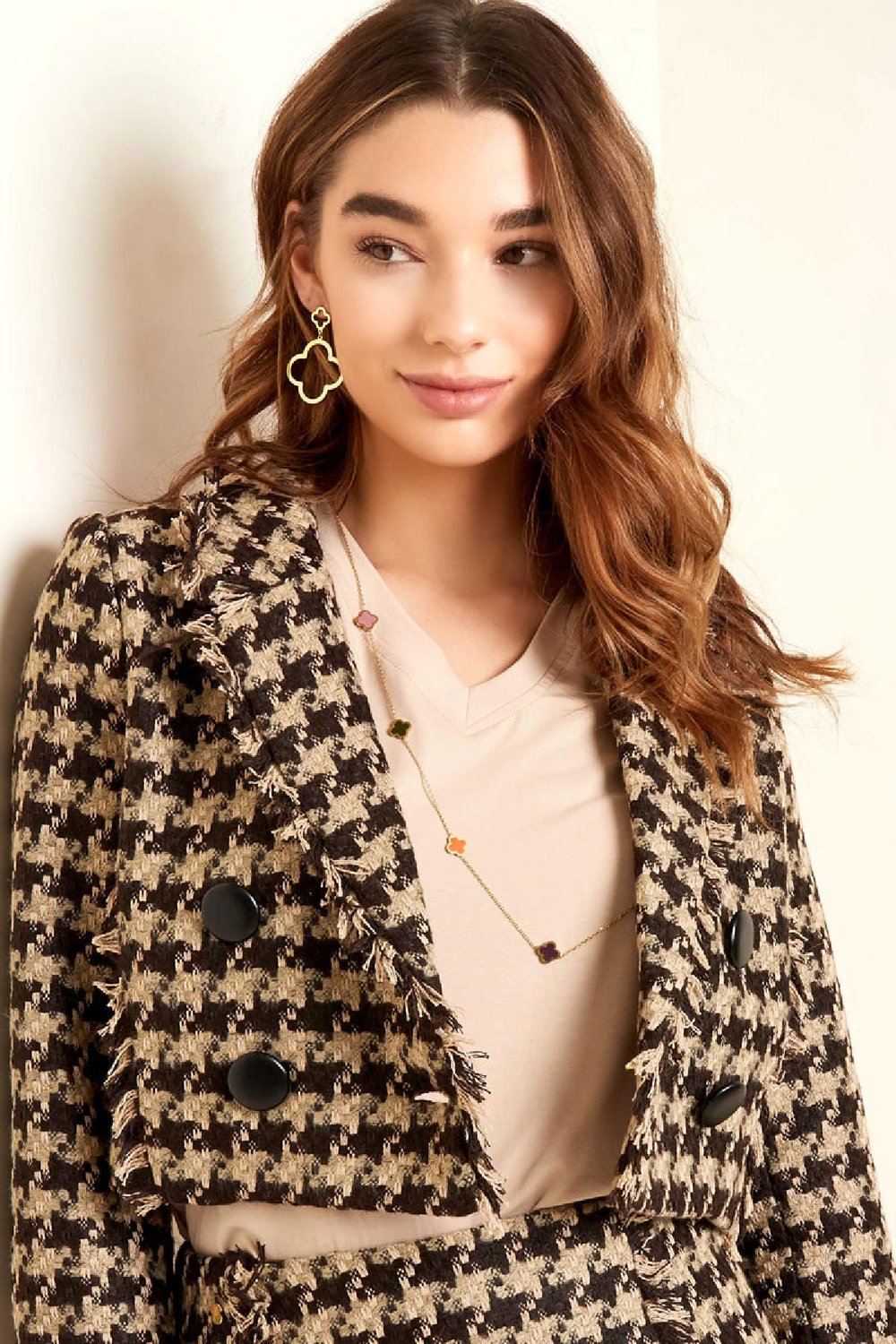 Earrings 2 clovers Gold Color Stainless Steel h5Picture3