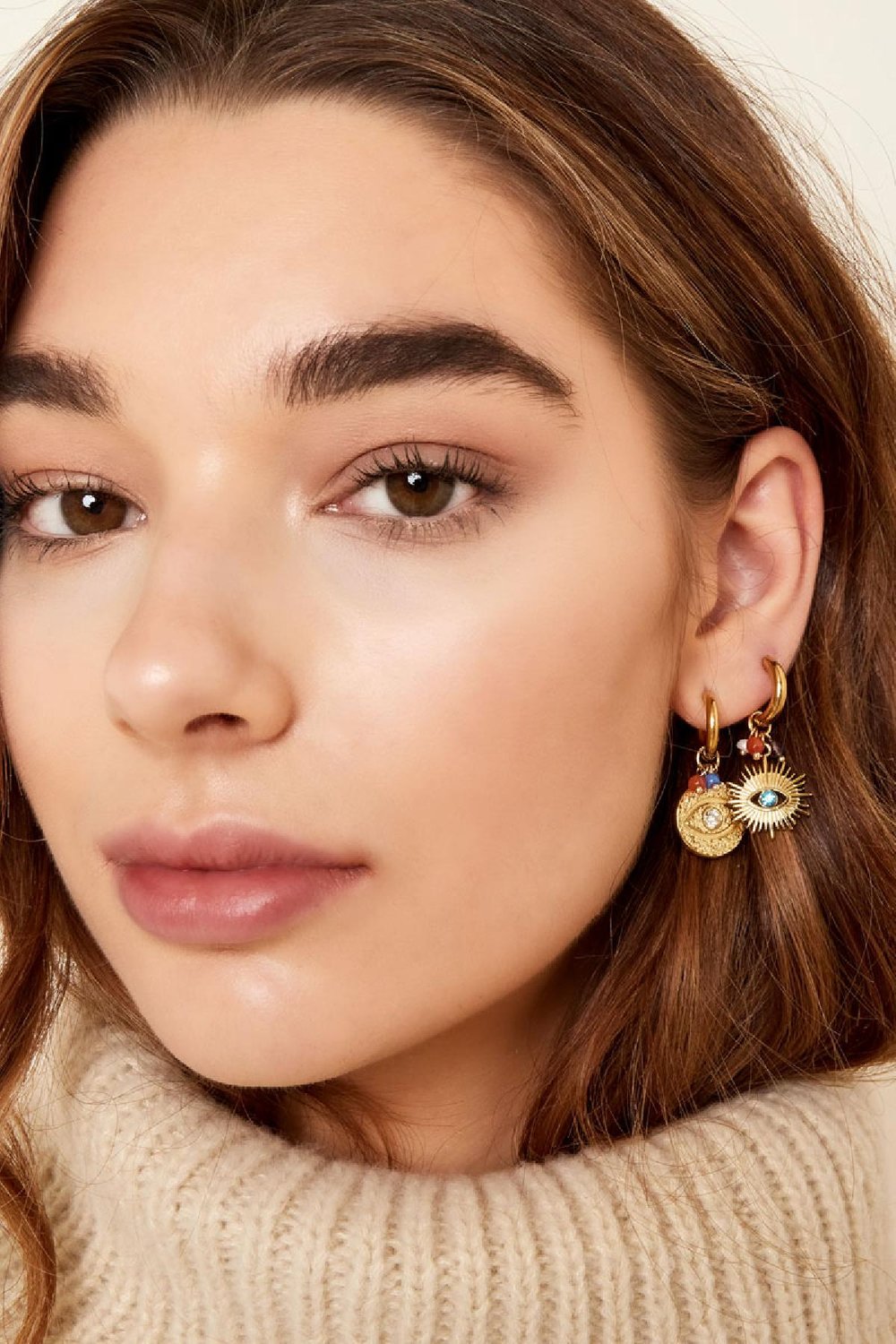 Earrings eye with beads Gold Color Stainless Steel h5Picture2