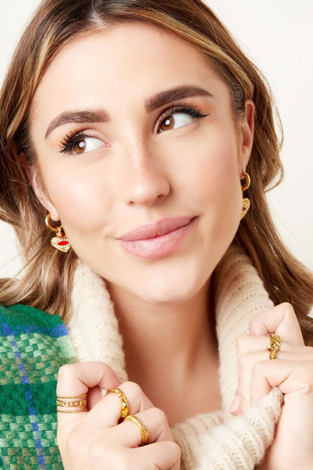 Earrings with heart and small beads Gold Color Stainless Steel h5Picture3