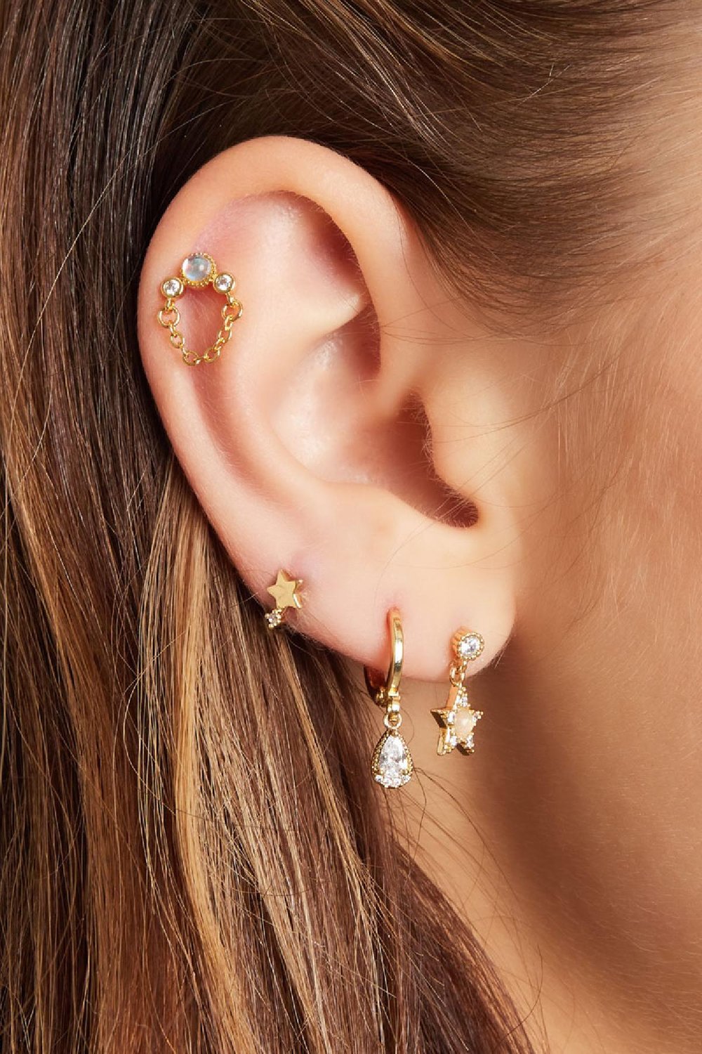 Piercing with chain - Sparkle collection Orange & Gold Color Copper h5Picture3