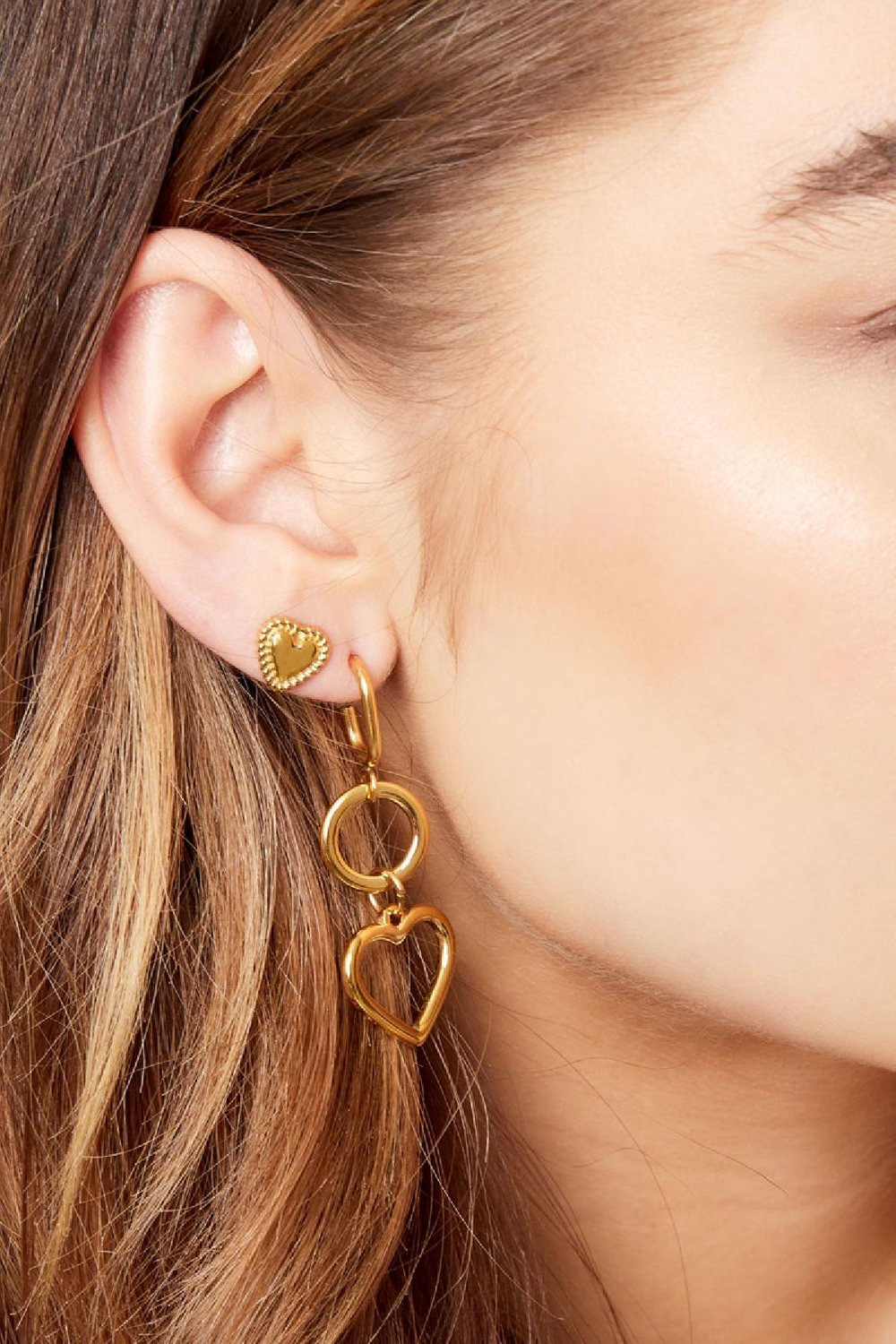 Hanging earrings with heart Gold Color Stainless Steel h5Picture3