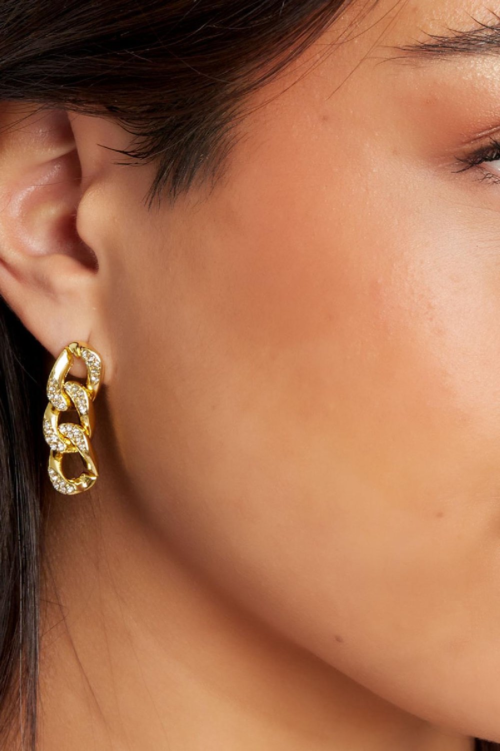 Ear studs link zircon Silver Color Stainless Steel Picture3