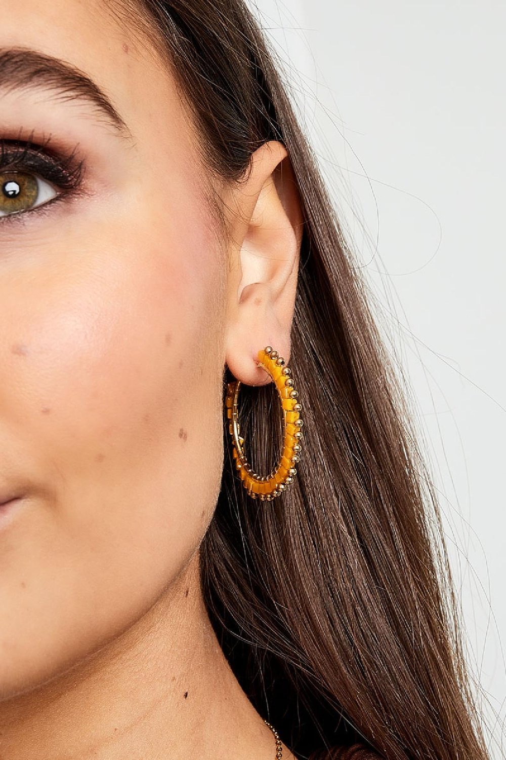 Ohrringe mit quadratischen Perlen und Punkten Blau Kupfer Bild4