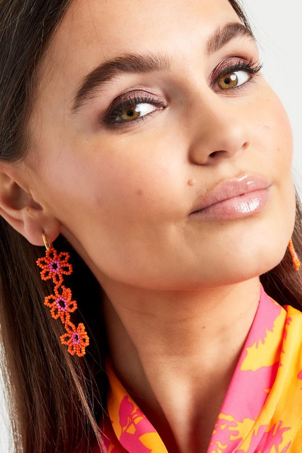 Earrings three flowers Fuchsia Stainless Steel h5Picture2