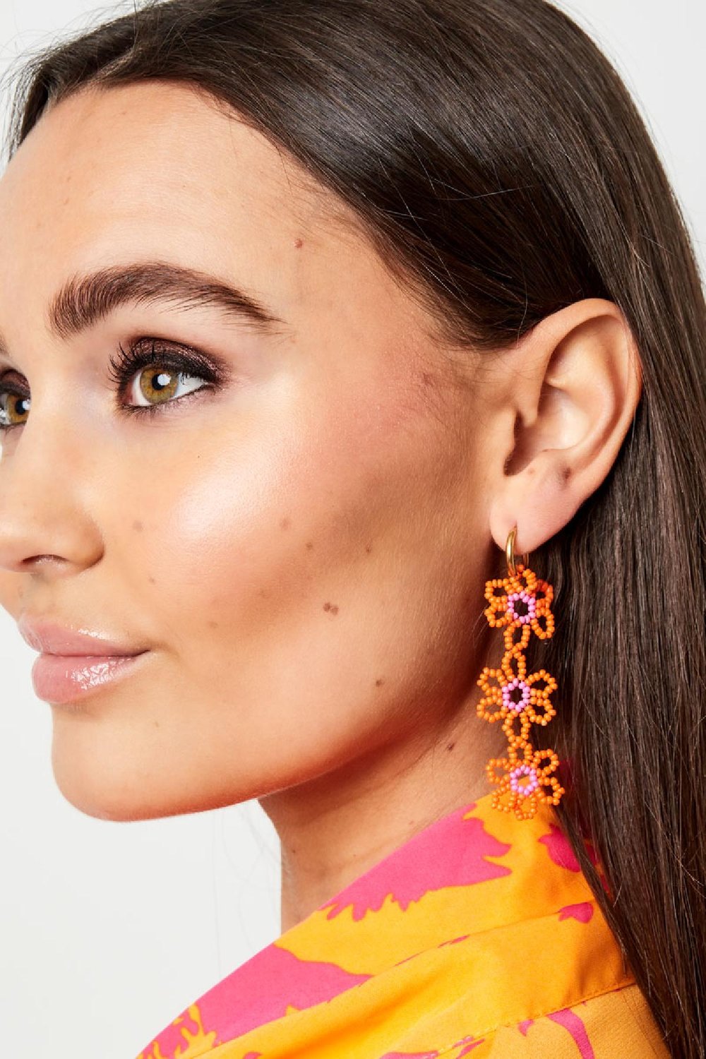 Earrings three flowers Fuchsia Stainless Steel h5Picture4