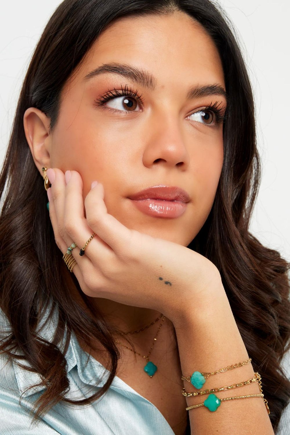 Bracciale doppio con trifoglio - Collezione pietre naturali Green & Gold Stainless Steel h5Immagine3