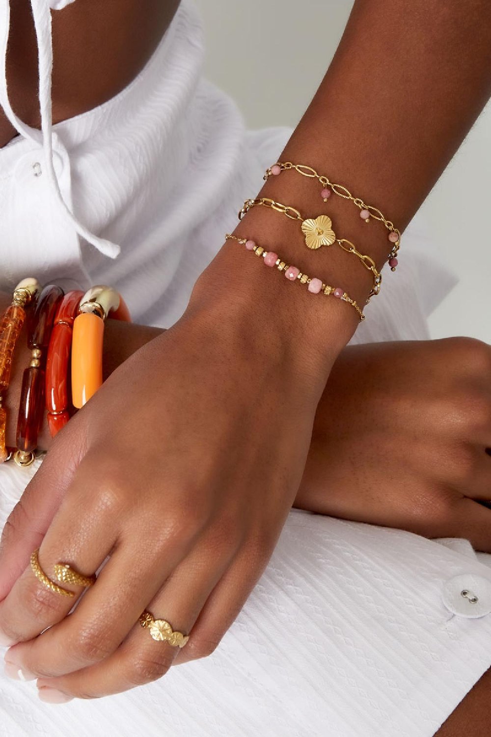 Bracelet pierres & perles - Collection pierres naturelles Vert foncé Acier inoxydable (Pack with plastic bag) h5Image2
