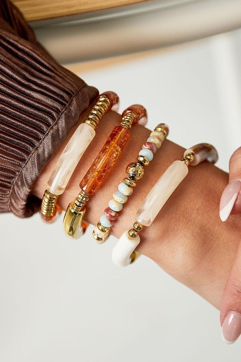 Pulsera tubo con estampado Rosa pálido Acrílico h5Imagen2